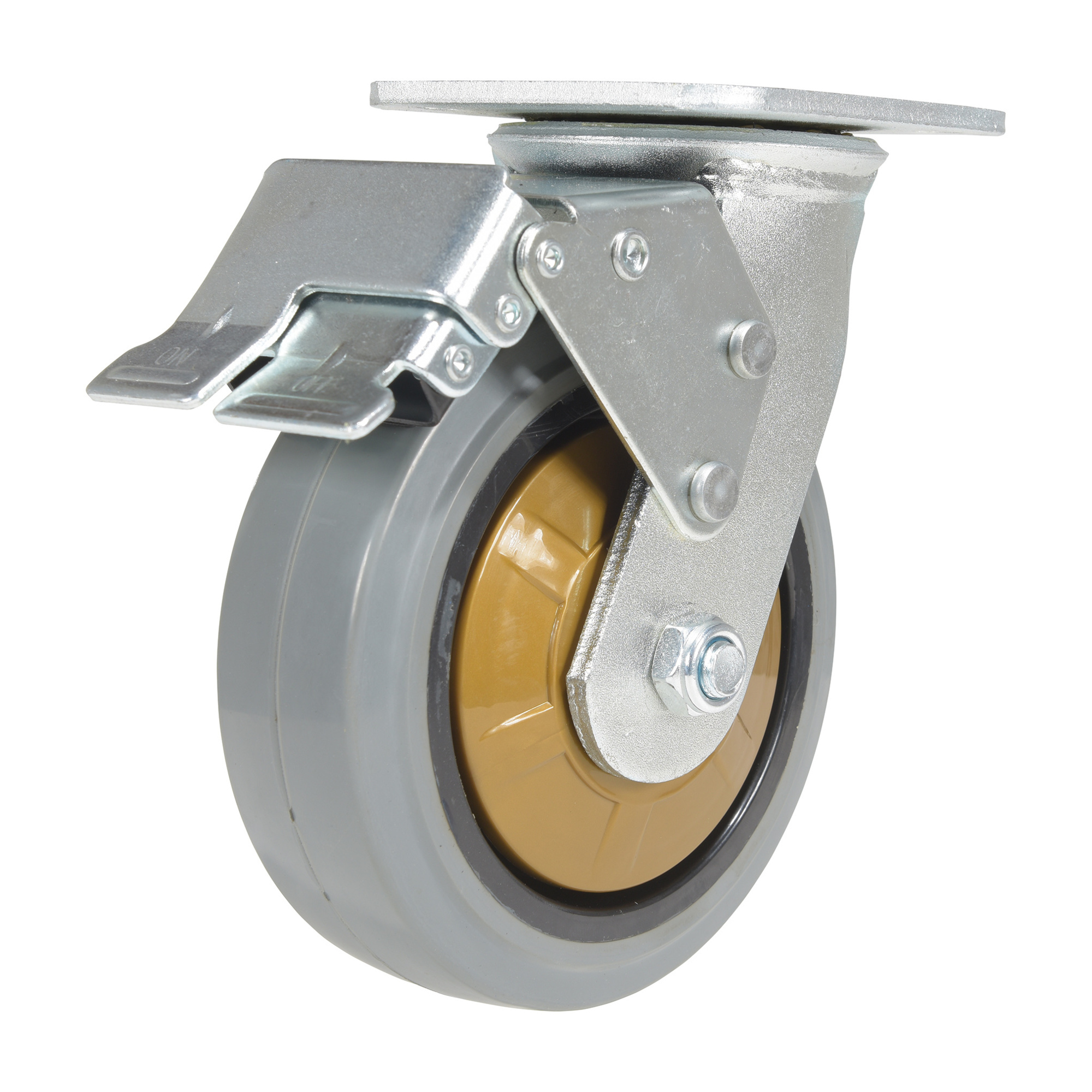 Vestil Rubber Swivel With Total Brake Caster 6 In. Diameter x 2 In. Width 771 Lb. Capacity Dark Gray/Gold